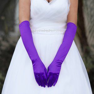 Dressy Satin Wedding Gloves, Purple